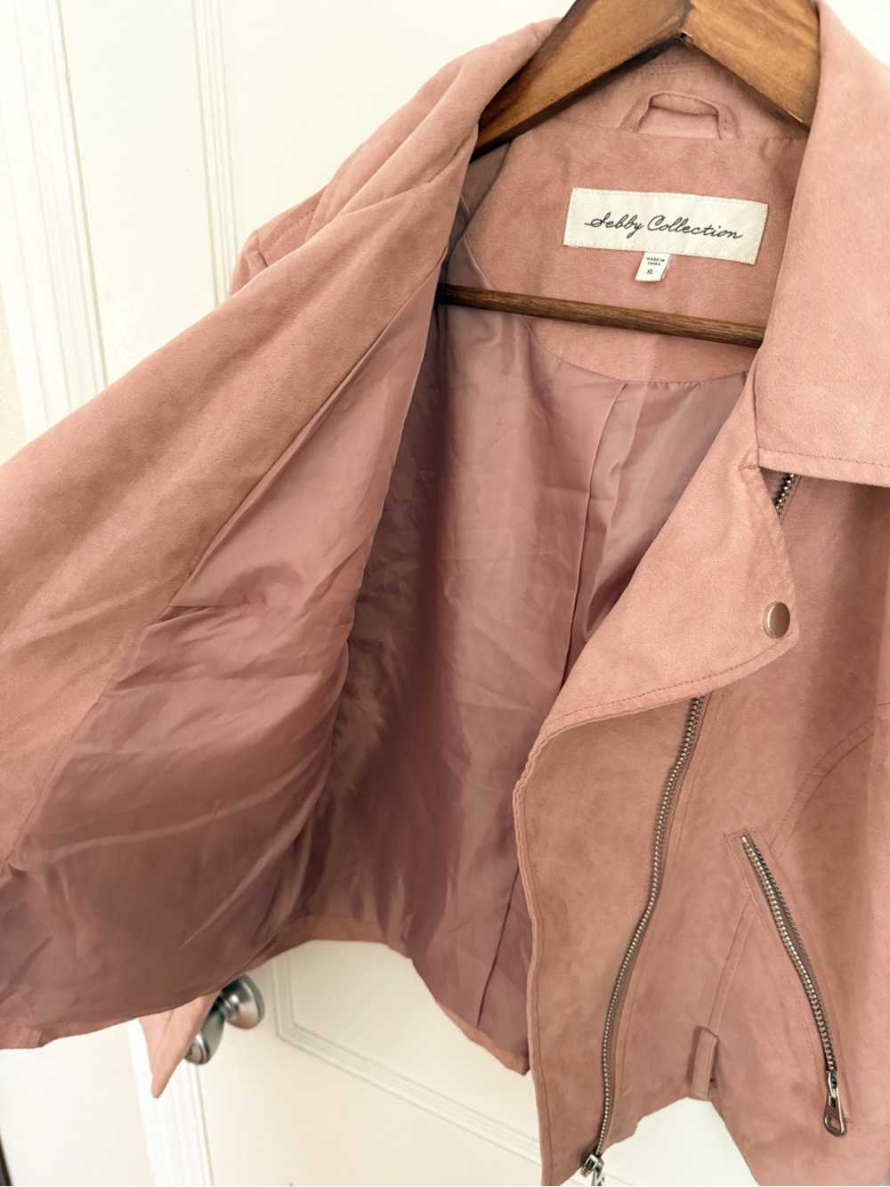 Sebby Collection Blush Pink Faux Suede Moto Jacket - Picture 8 of 10